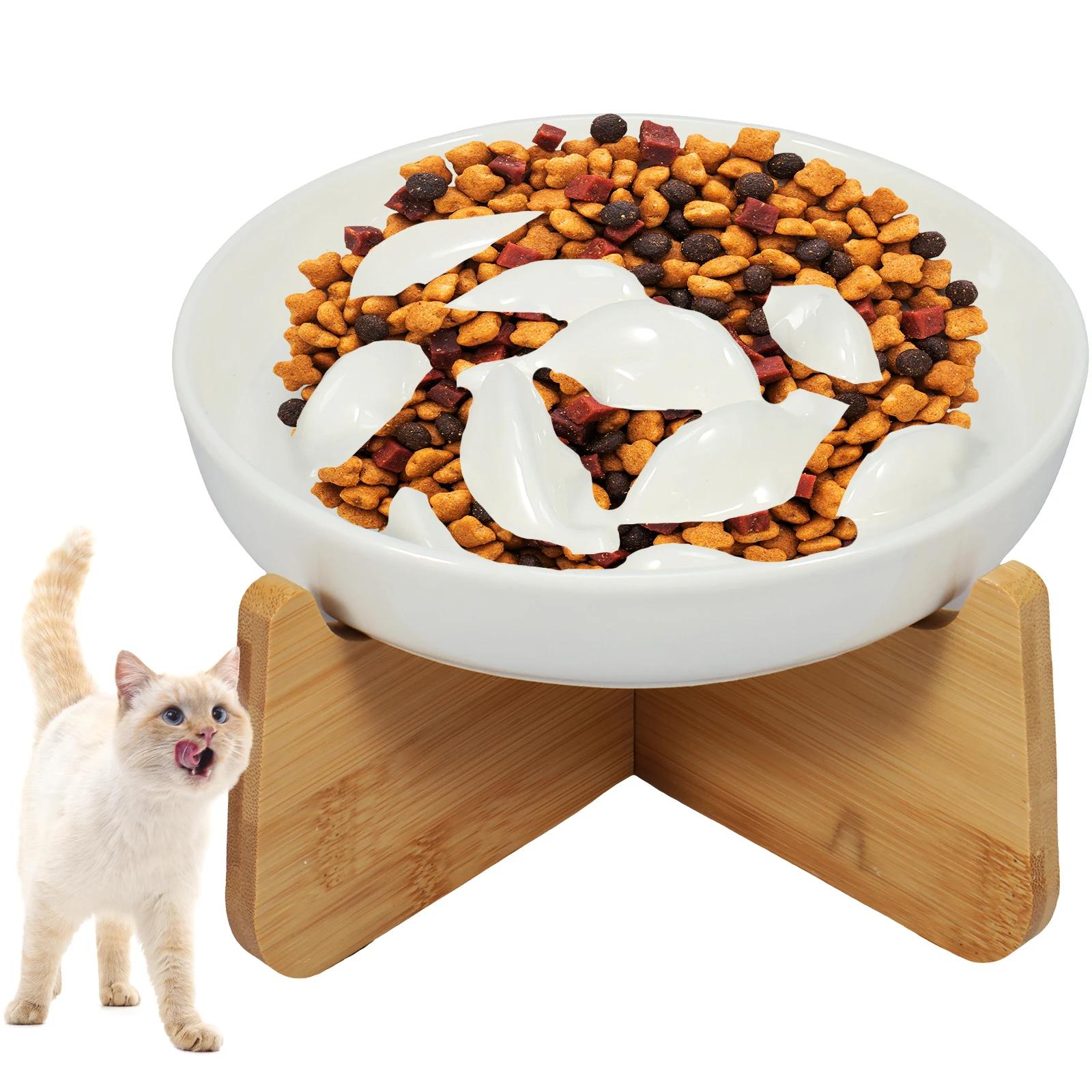 Bol pour chat surélevé bols pour chat surélevés avec support en bois bol d'alimentation lente en cér