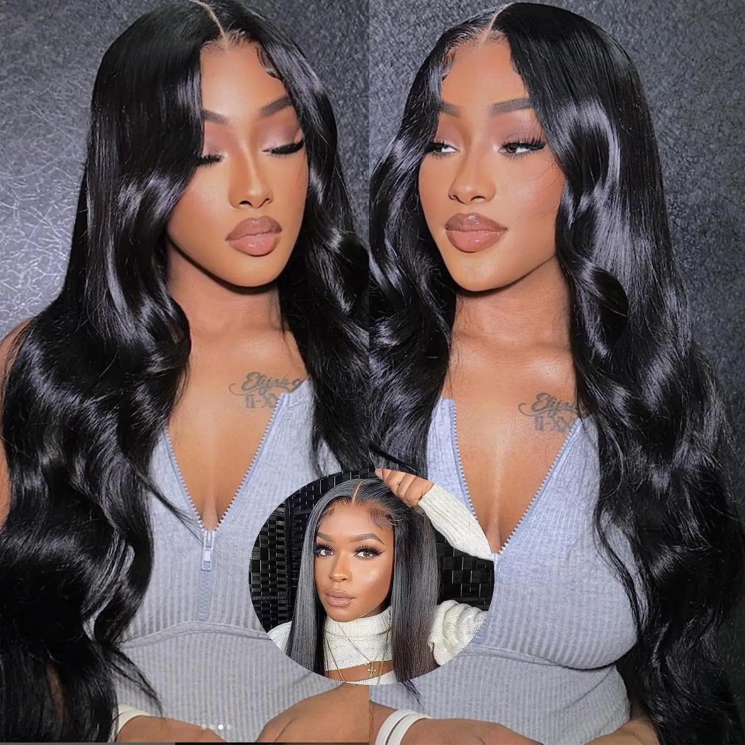 Perruque Lace Wig Body Wave Brésilienne Naturelle, Cheveux Humains, 13x4, Sans Colle, Prête à vitati