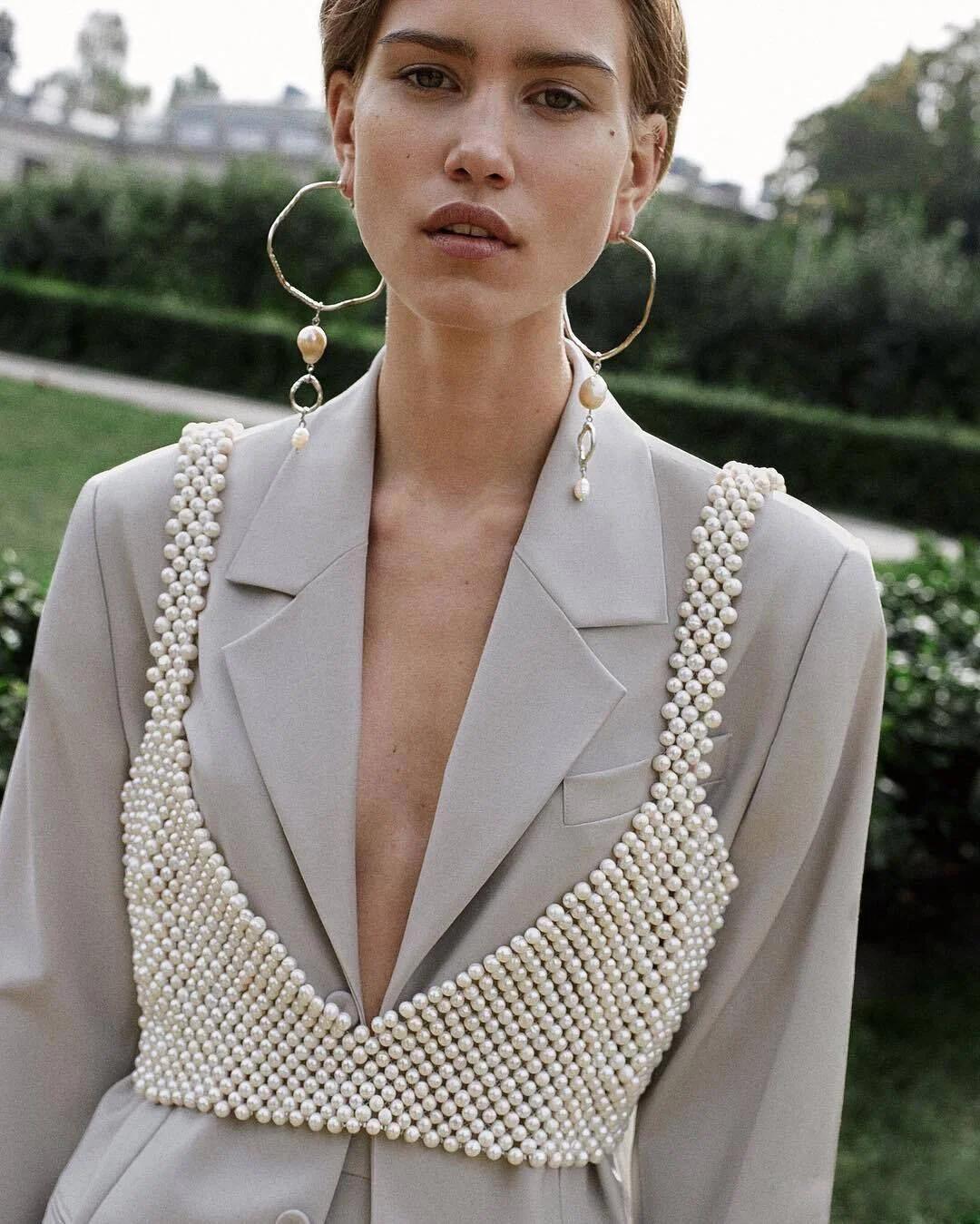 Haut court en résille avec perles pour femme, camisole évidée, couvertures de vacances de plage, chi