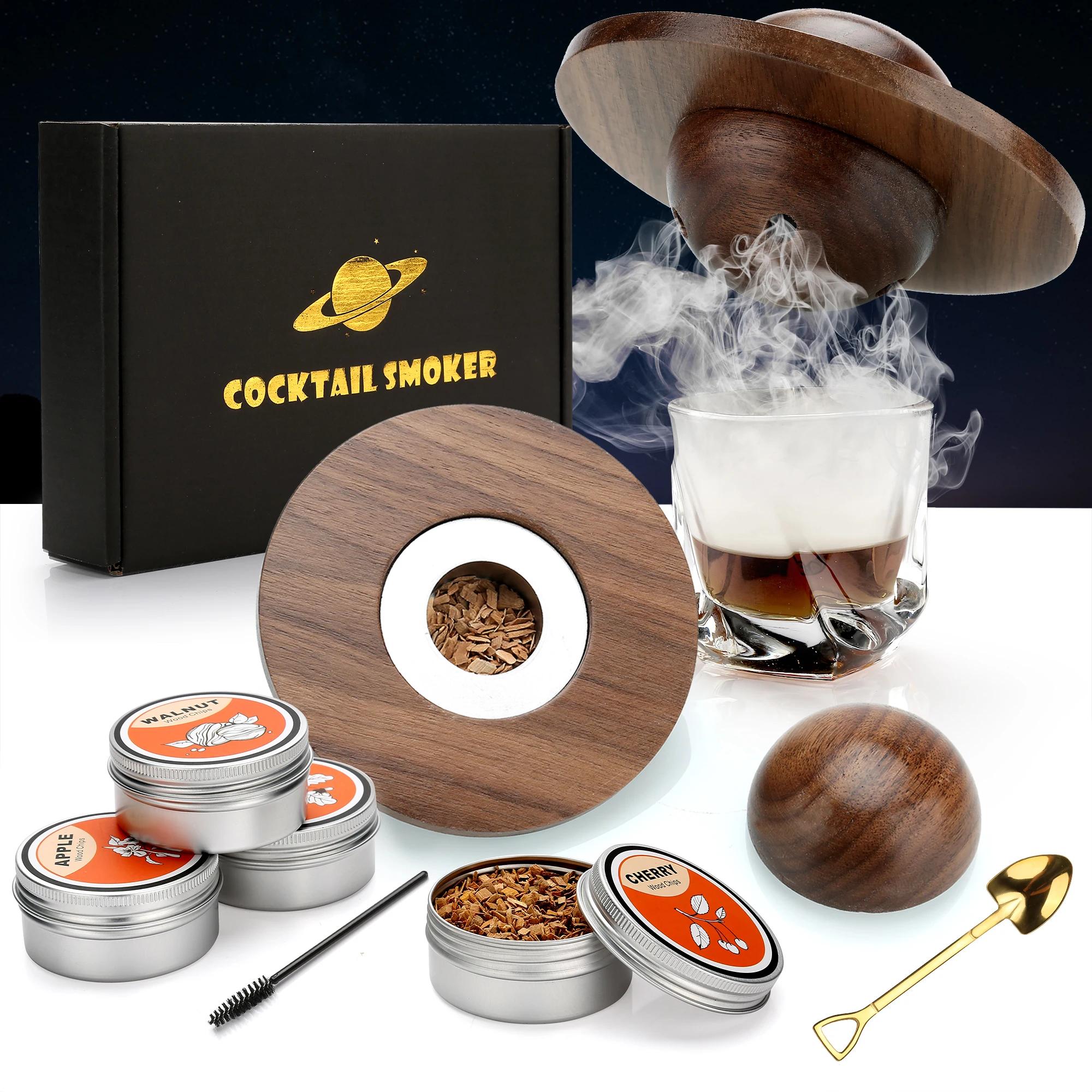 Kit de fumeur de Cocktail avec plateau en verre, avec 4 copeaux de bois, accessoires de barman pour