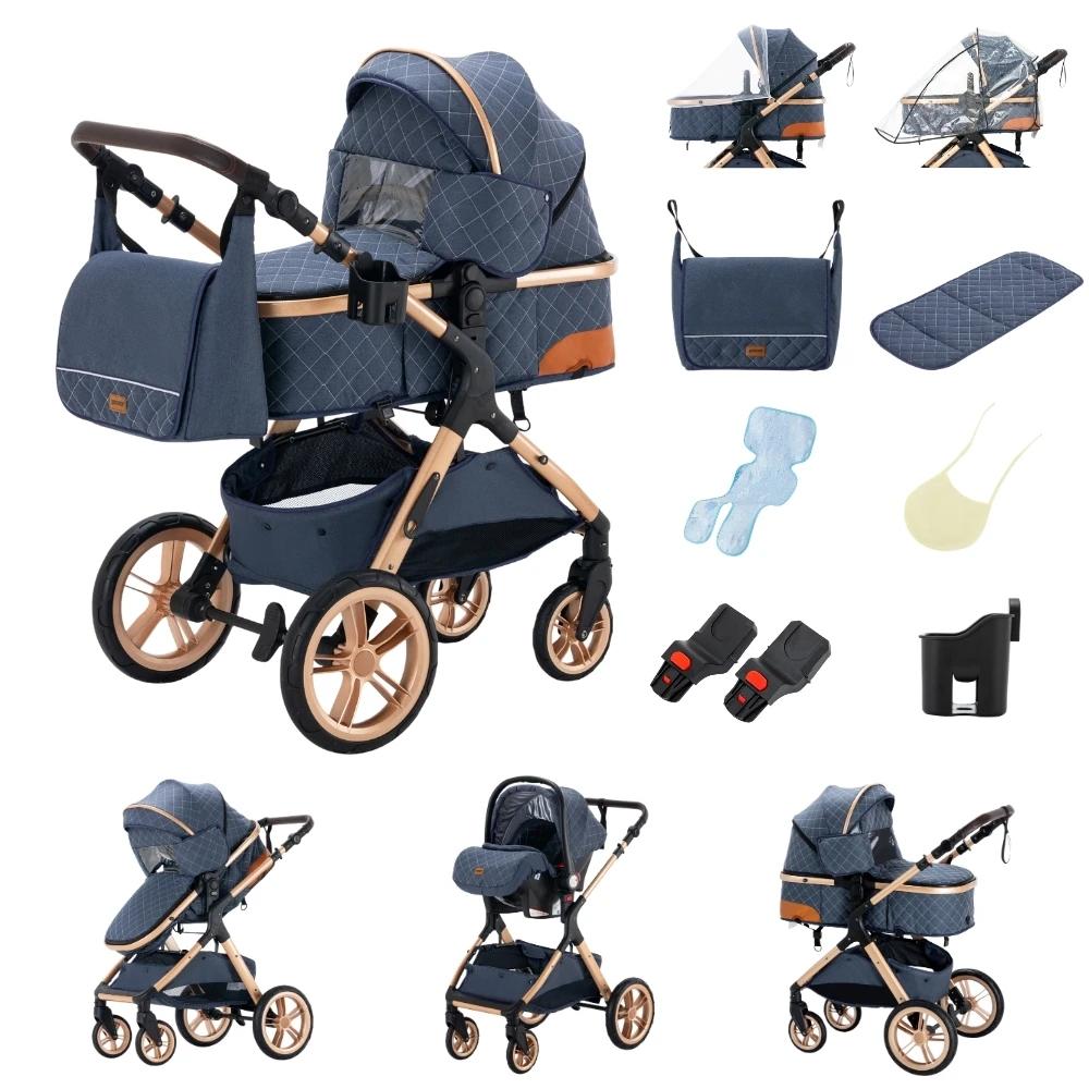 Système de poussette 3-en-1 pour bébé avec poignée réglable en hauteur, poussette pliable légère ave