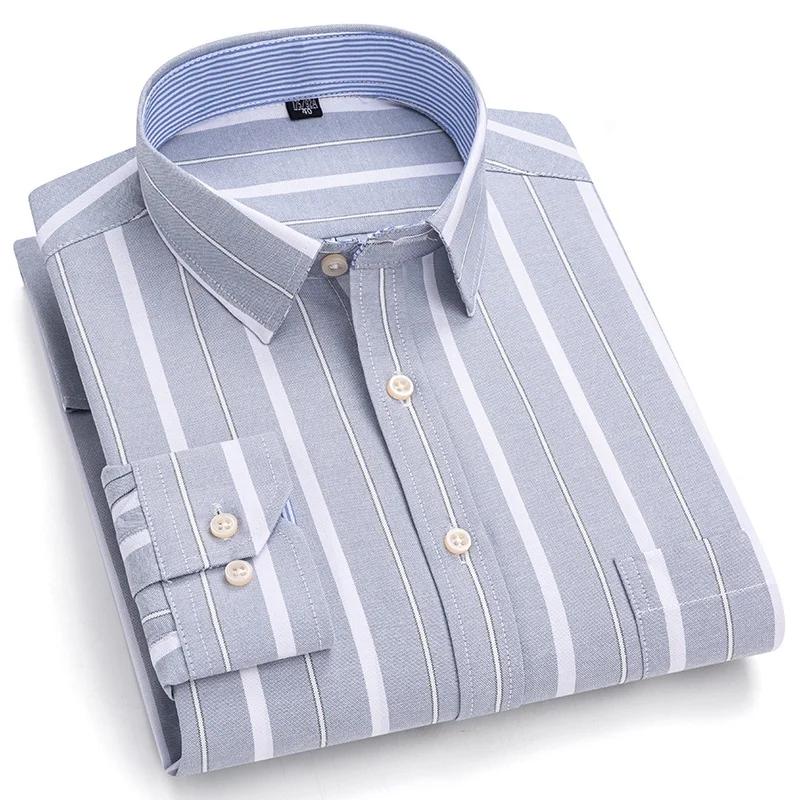 Chemises sociales pour hommes à manches longues 100% pur coton Oxford boutonné Plaid formel mâle vêt