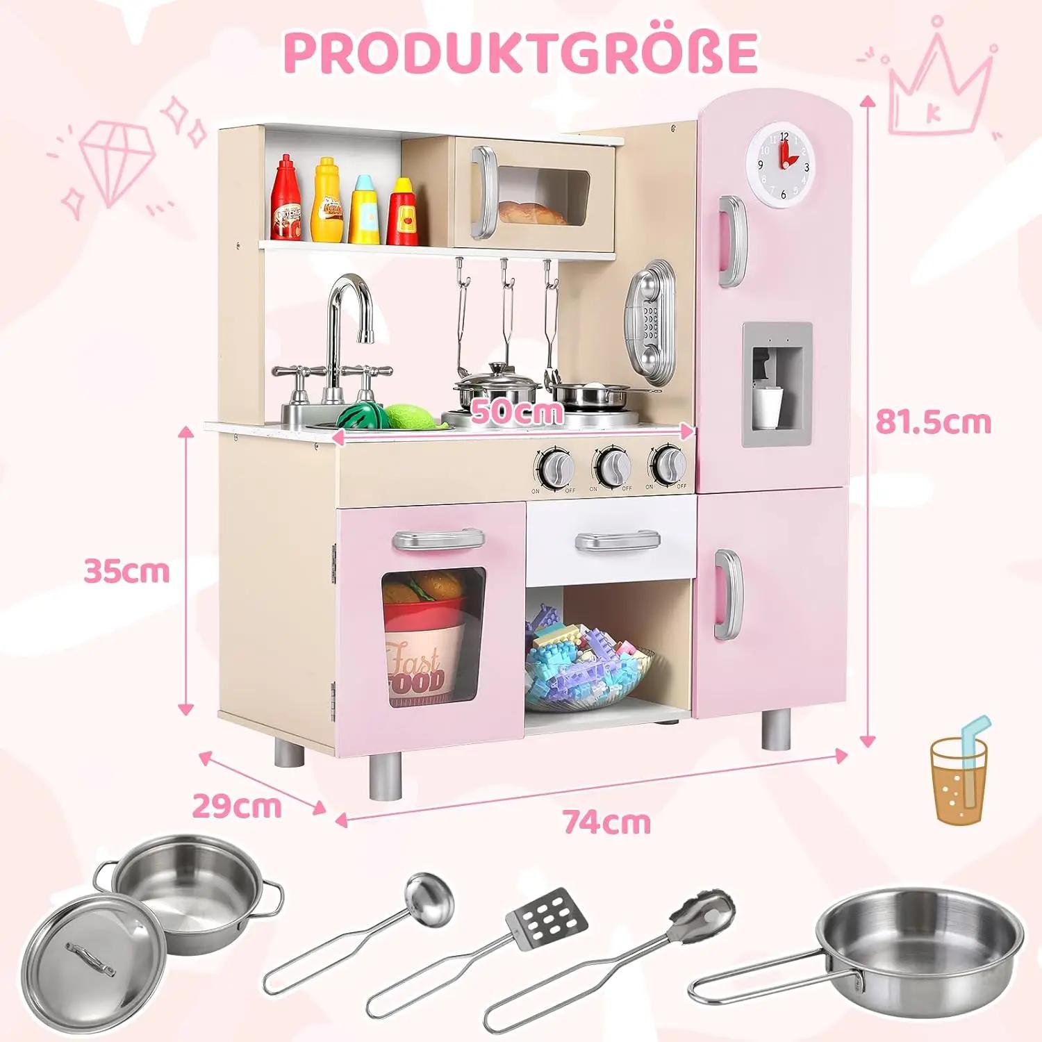 Ensemble de cuisine de jeu en bois, cuisine de jeu de simulation avec lumières et sons pour enfants