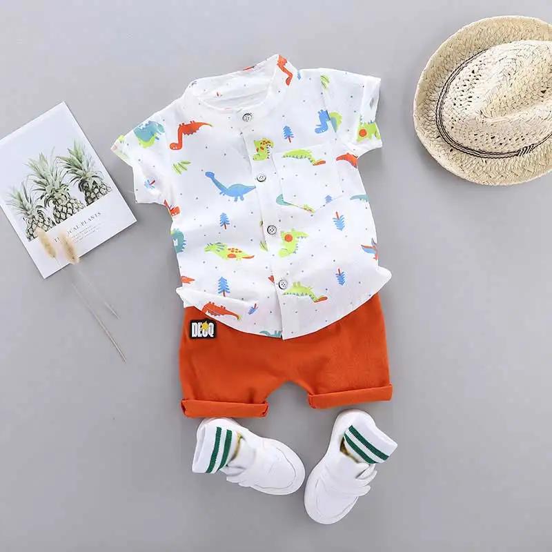 Ensemble 2 pièces pour nourrissons et tout-petits, chemise à col montant et manches courtes, imprimé