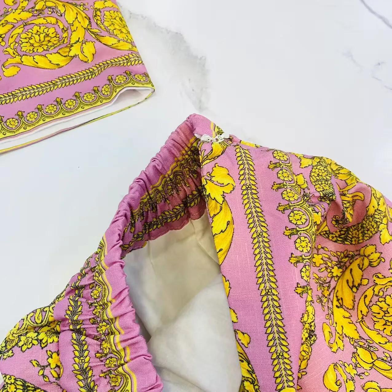 Ensemble de vêtements haut de gamme pour filles, rose, fleur jaune, coton, petite sangle, grande jup