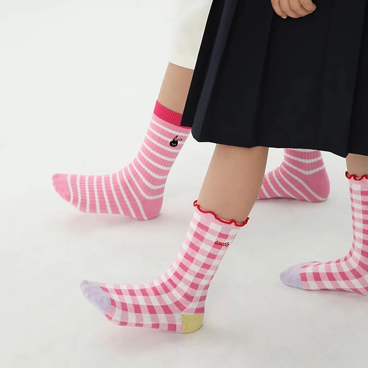 4 paires de chaussettes roses pour filles, chaussettes mi-tube en coton pour enfants, chaussettes co