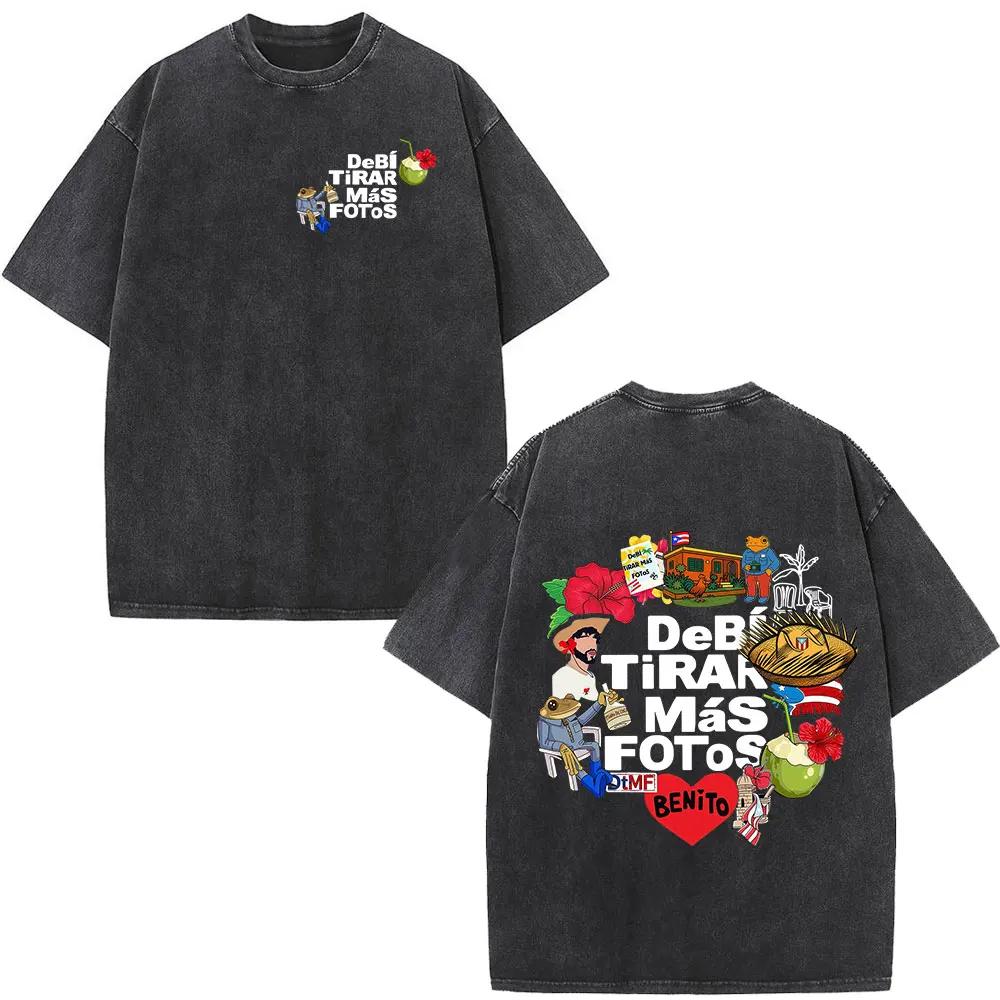 T-shirt vintage délavé Rapper Bad Bunny Debi Tirar Mas Fotos DTMF World Tour – T-shirts mode homme H
