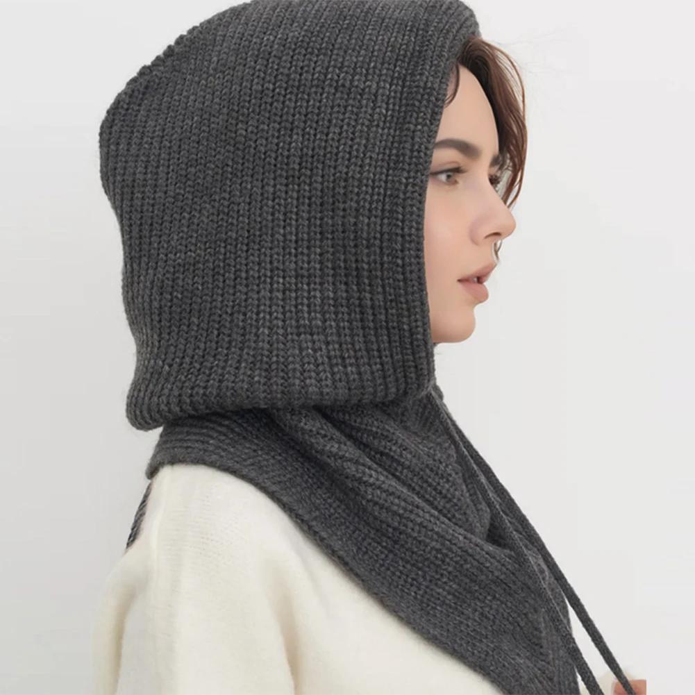 Chapeau-balaclava d'hiver pour femmes, écharpe chaude en tricot, bonnets à capuche, collier de cou e