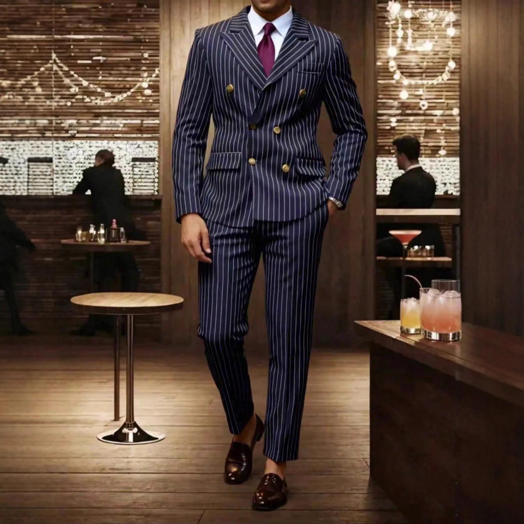 Vêtements pour hommes européens et américains de haute qualité, costumes formels à rayures, pantalon