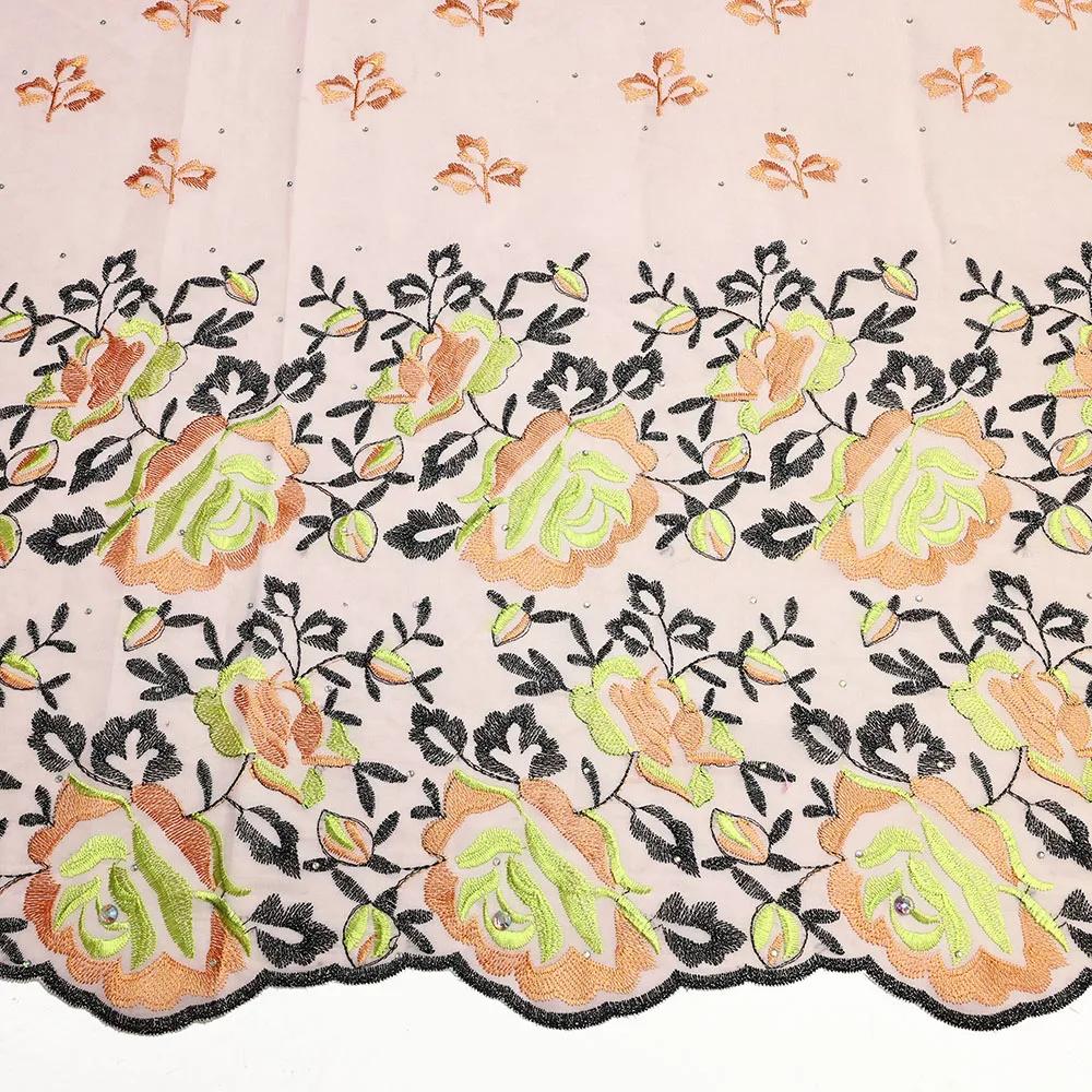 Tissu africain en dentelle de coton brodé, Voile suisse nigérian, 5Yards, couture pour robe de soiré