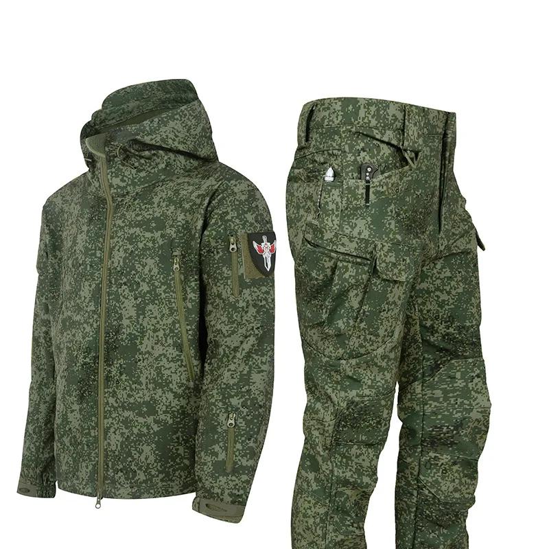 Ensemble tactique camouflage pour homme pour l'hiver, veste imperméable à fermeture éclair en peau d