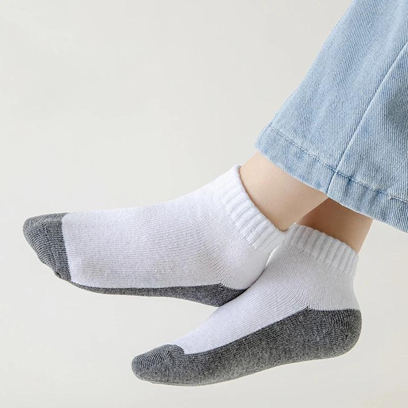 12 paires de chaussettes courtes basique pour enfants - design blanc et gris, respirantes - adaptées