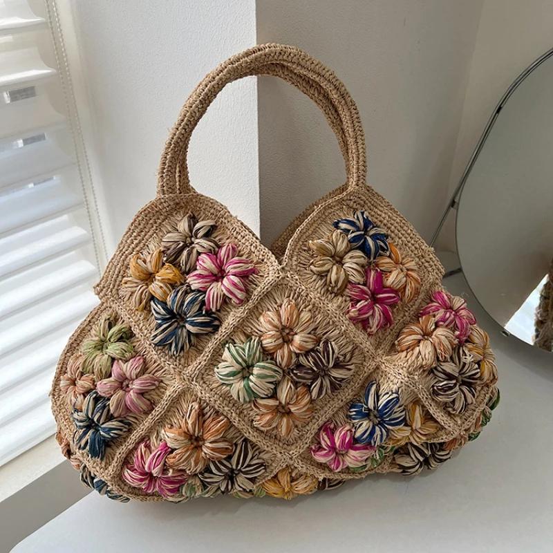 Sac de plage tissé de luxe haut de gamme pour femme, fait main au crochet, grande capacité, élégant