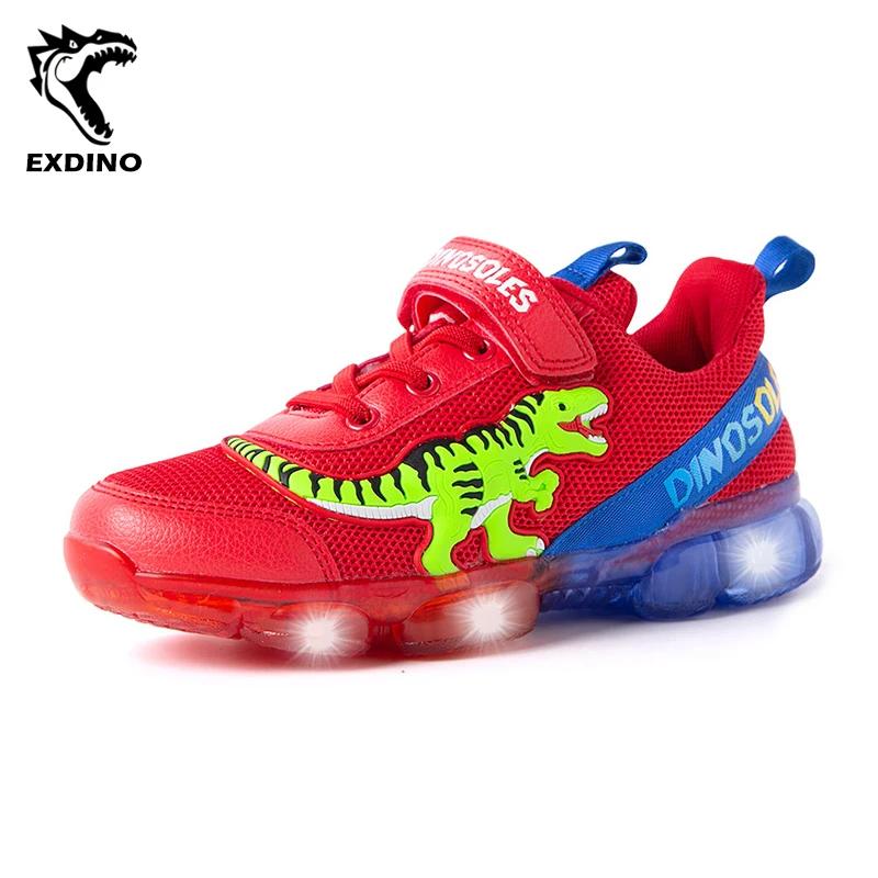 EXDINO T-REX LED 2-9Y garçons printemps automne maille chaussures de Tennis brillant enfants enfants