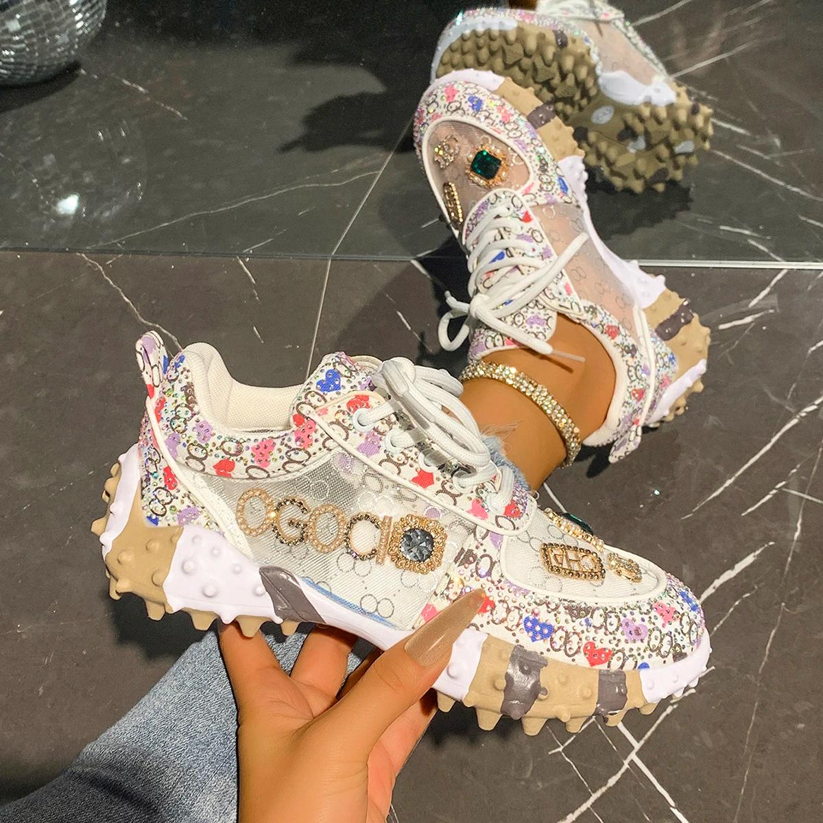 Femmes baskets chaussures de loisir à la mode strass luxe diamant chaussures femmes respirant Design