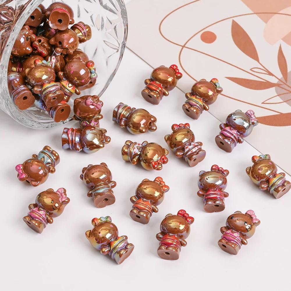 10 pièces marron Sanrio Hello Kitty perles en résine bijoux perle d'intervalle en vrac pour bricolag