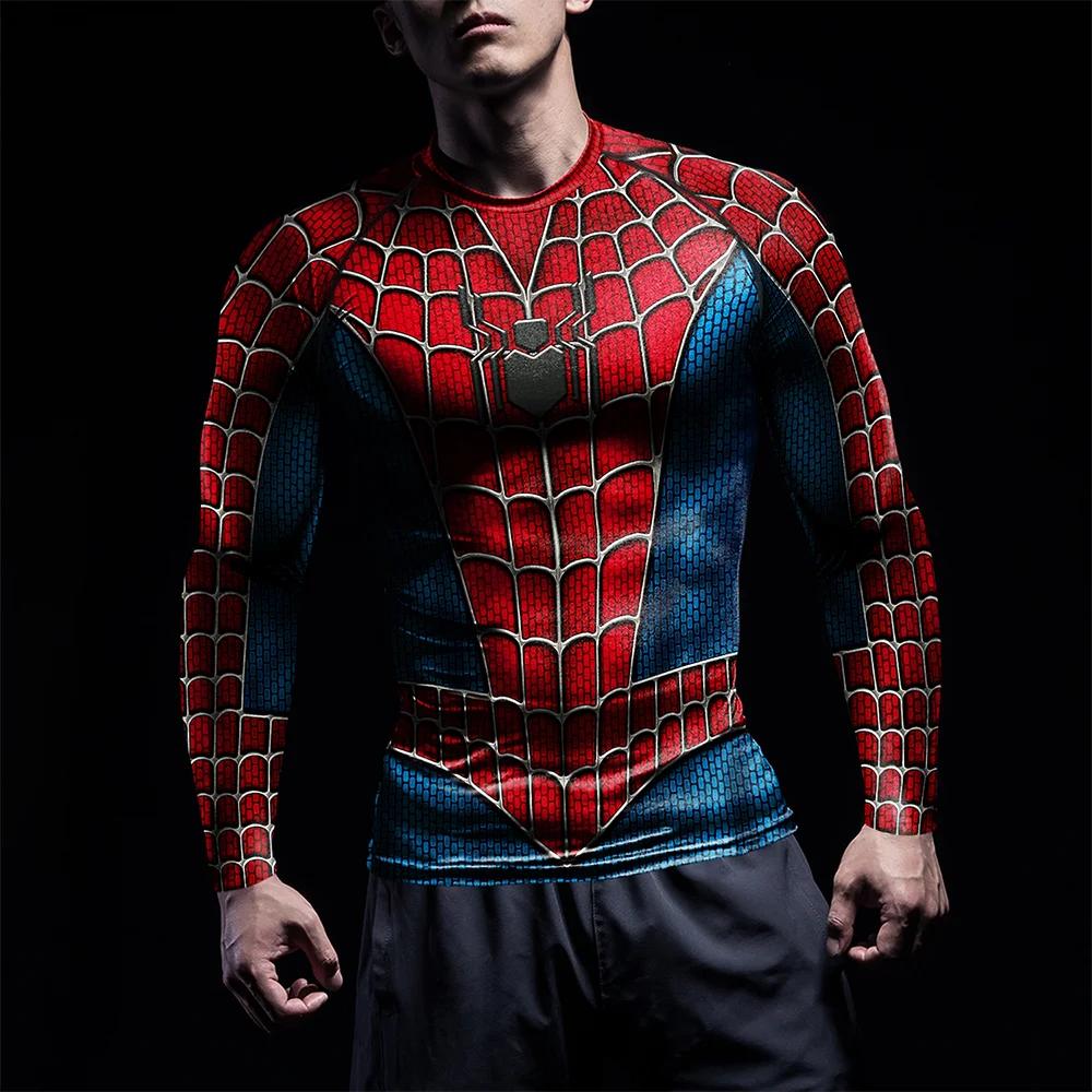 Nouveau T-shirt à manches longues pour homme 2026, imprimé Spider-Man, pour le sport et le fitness,