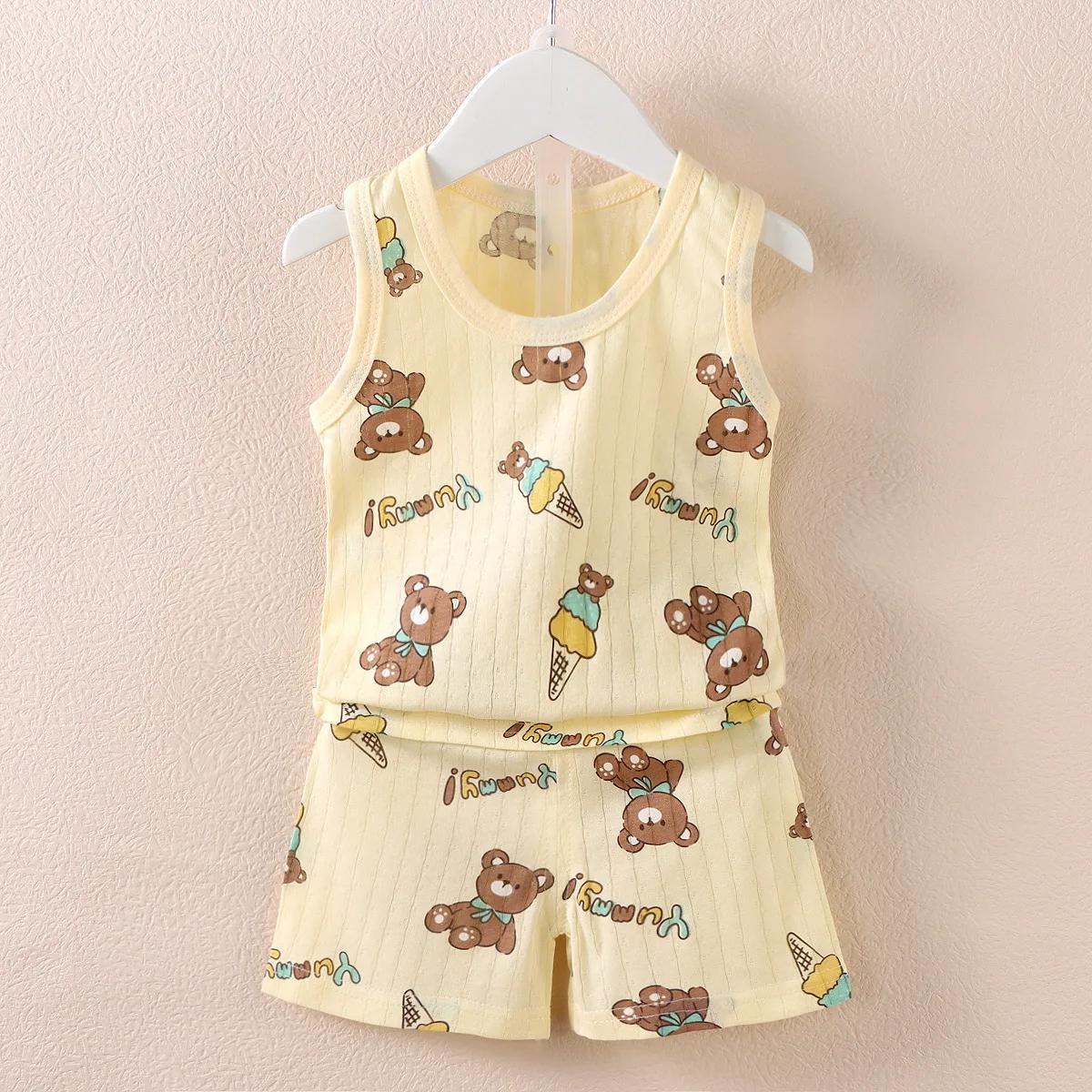 Vêtements pour enfants imprimé hauts sans manche shorts mignon respirant enfants été gilet ensemble