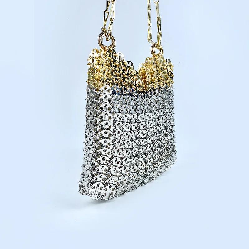 Sac à bandoulière en métal à paillettes pour téléphone portable, grande capacité, fait à la main, te