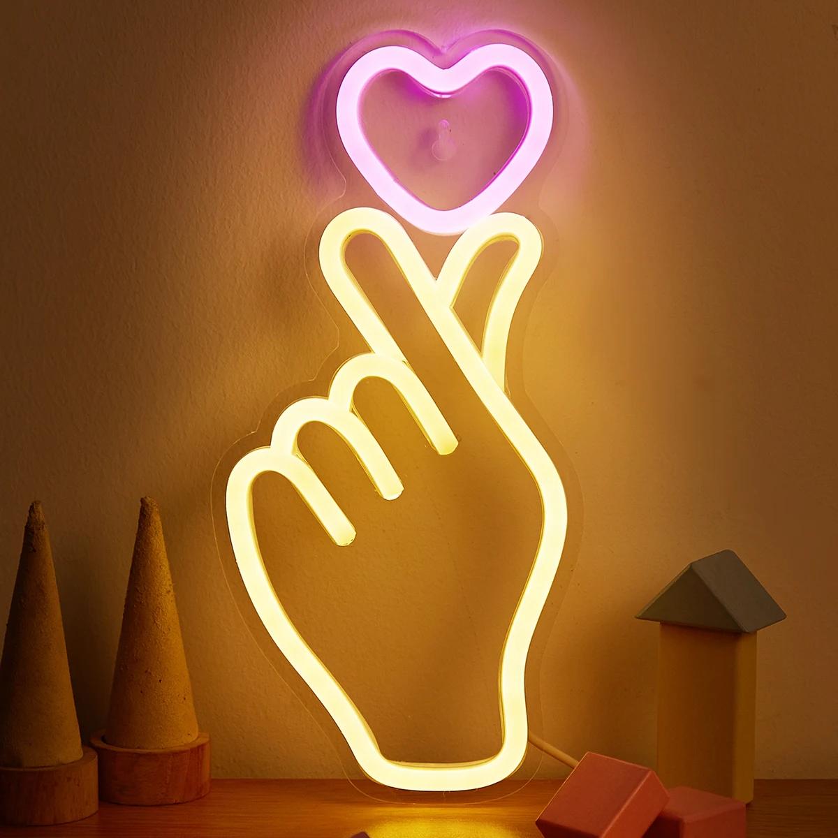 Chi-buy LED néon main + coeur USB alimenté enseignes au néon veilleuse 3D mur Art & salle de jeu cha