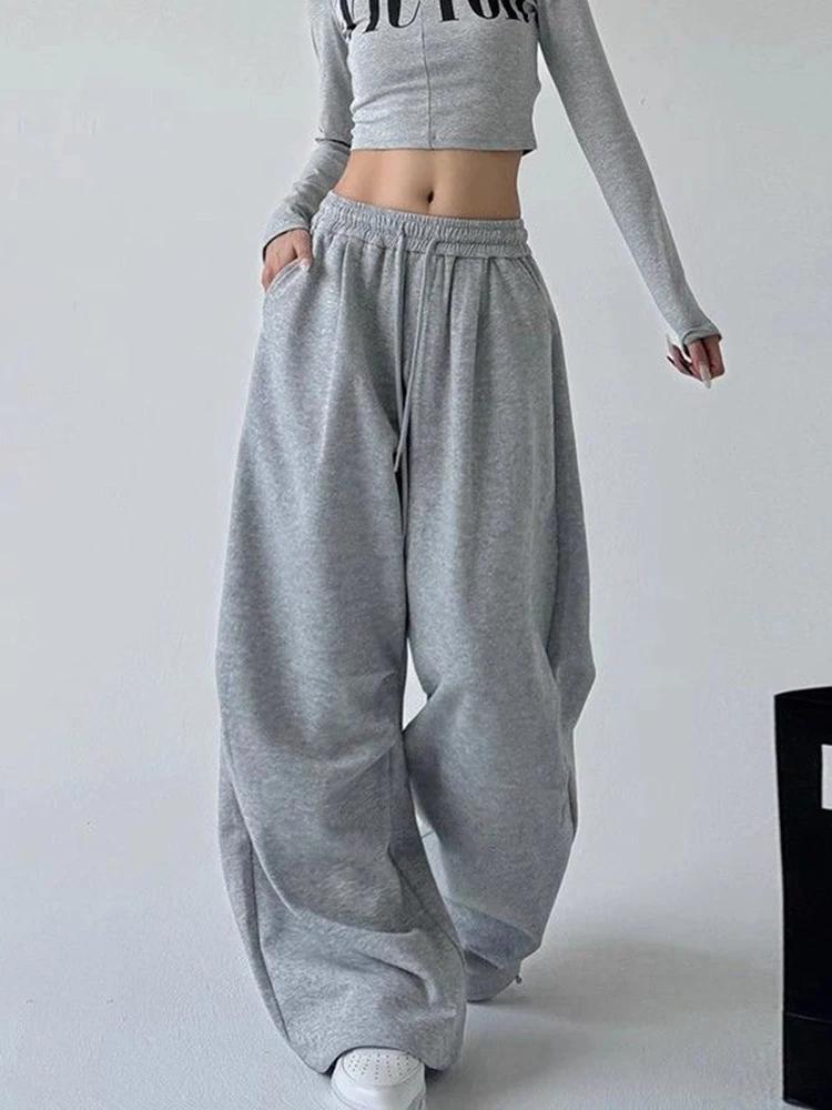 Y2K Harajuku pantalon de survêtement à jambes larges femmes Streetwear Baggy surdimensionné gris pan