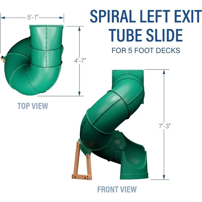 Glissière à tube en spirale haute - Sortie gauche, vert - Supports jusqu'à 5 pi. Hauteur du pont