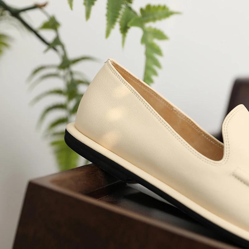Mocassins ronds en cuir véritable pour femmes, chaussures à enfiler à un pied, chaussures plates sou