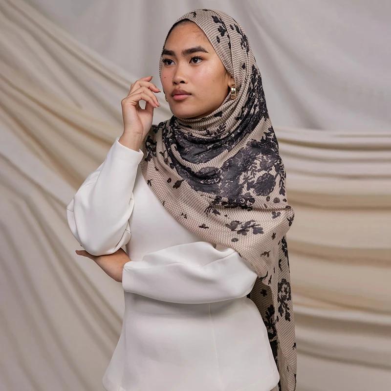 1 pièces aquarelle impression Hijab femmes bohème doux Islam Ramadan musulman Hijabs Foulard Femme c