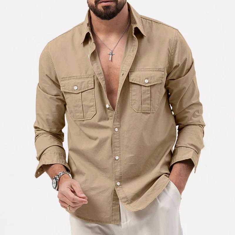 Chemise à manches longues pour hommes, vêtements de Fitness rétro Tiki de couleur unie, chemise d'au
