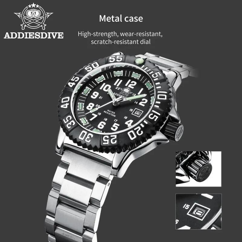 Addies Dive-Montre à quartz décontractée pour homme, affichage du calendrier, étanche 50m, tube, cad