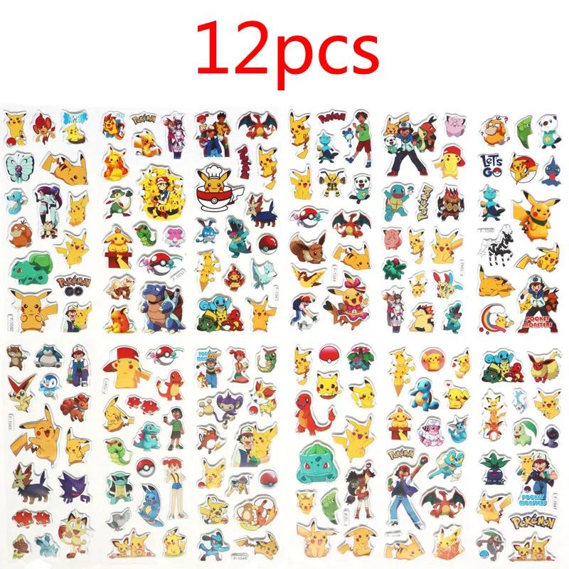 12 autocollants Pokémon Pikachu de dessin animé, mignons, kawaii, imperméables, 3D, en relief, pour