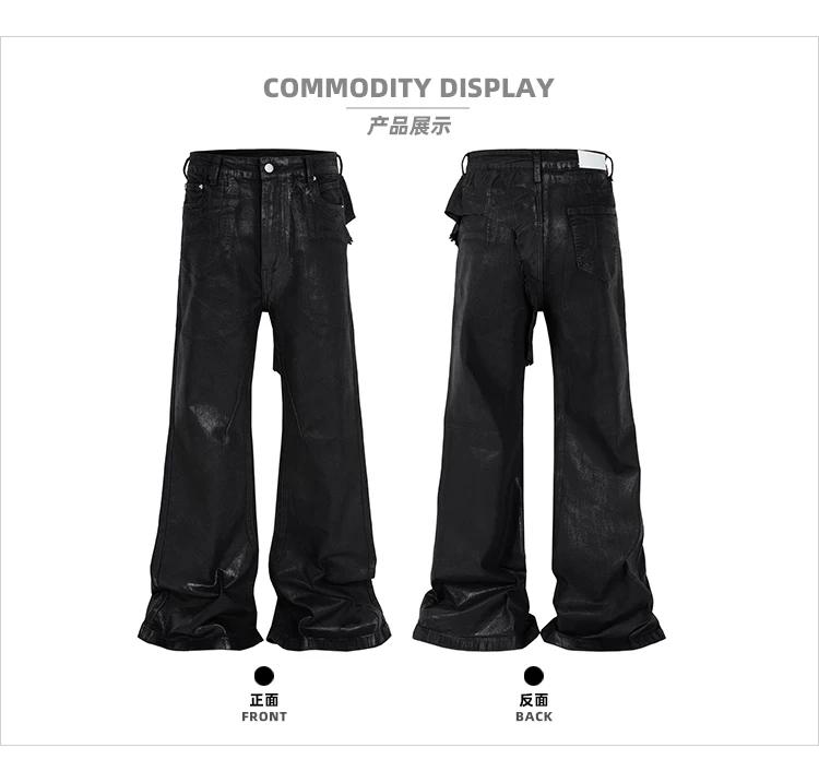 MIJKO jean extensible en cuir ciré noir pour hommes femmes pantalon évasé Baggy pantalon en Denim dr