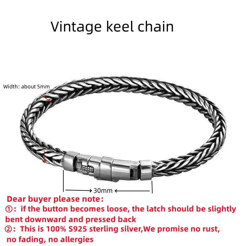 100% S925 argent Sterling tissé à la main rétro Style dominateur personnalité quille homme femme pur