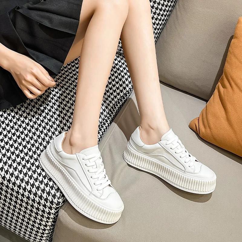 MORAZORA 2026 Nouvelles baskets décontractées à plateforme pour femmes, en cuir véritable, à lacets,