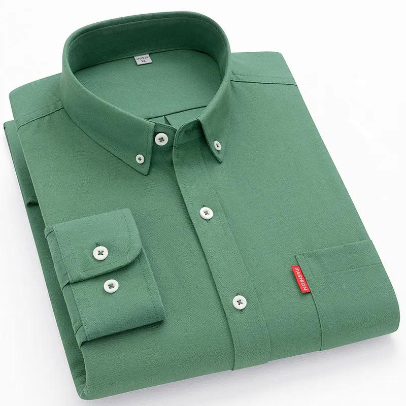Chemises Oxford à manches longues pour hommes, 5XL, 100% coton, couleur unie, col rabattu, coupe rég