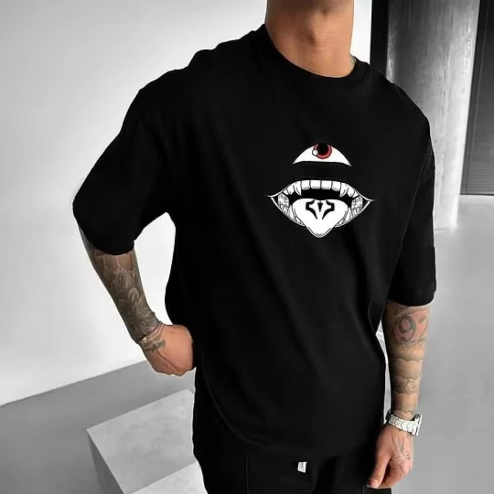 T-shirt graphique Jujutsu Kaisen Sukuna pour homme, noir, imprimé personnage d'anime, coupe oversize