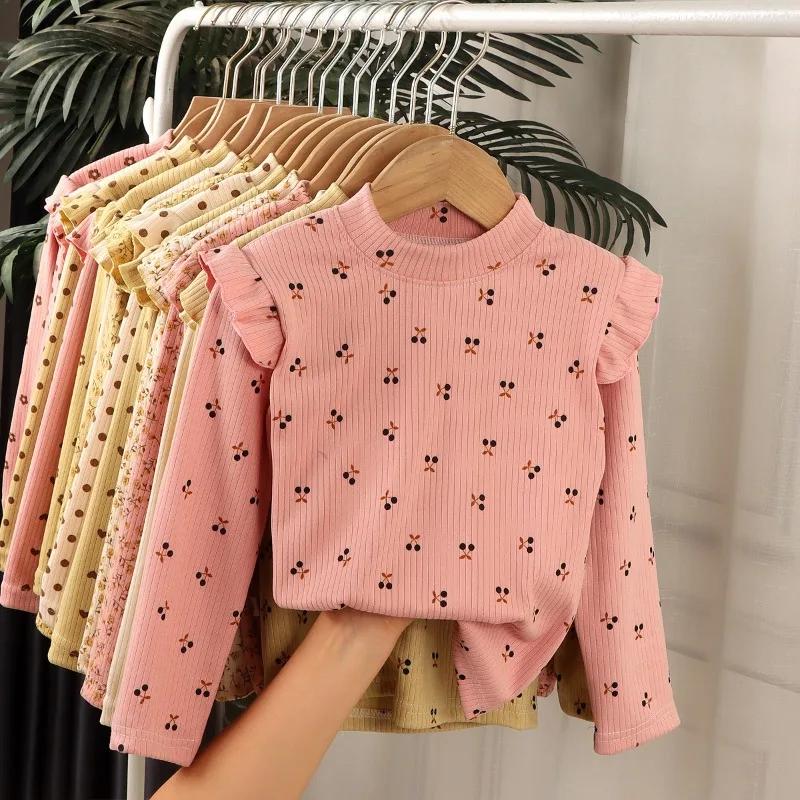 Maillot de corps à manches longues pour enfants, joli t-shirt à pois floraux, chemise en Y douce pou