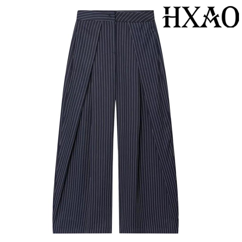 HXAO femmes pantalons Baggy pantalons larges pour femme minimaliste plissé rayure pantalons décontra
