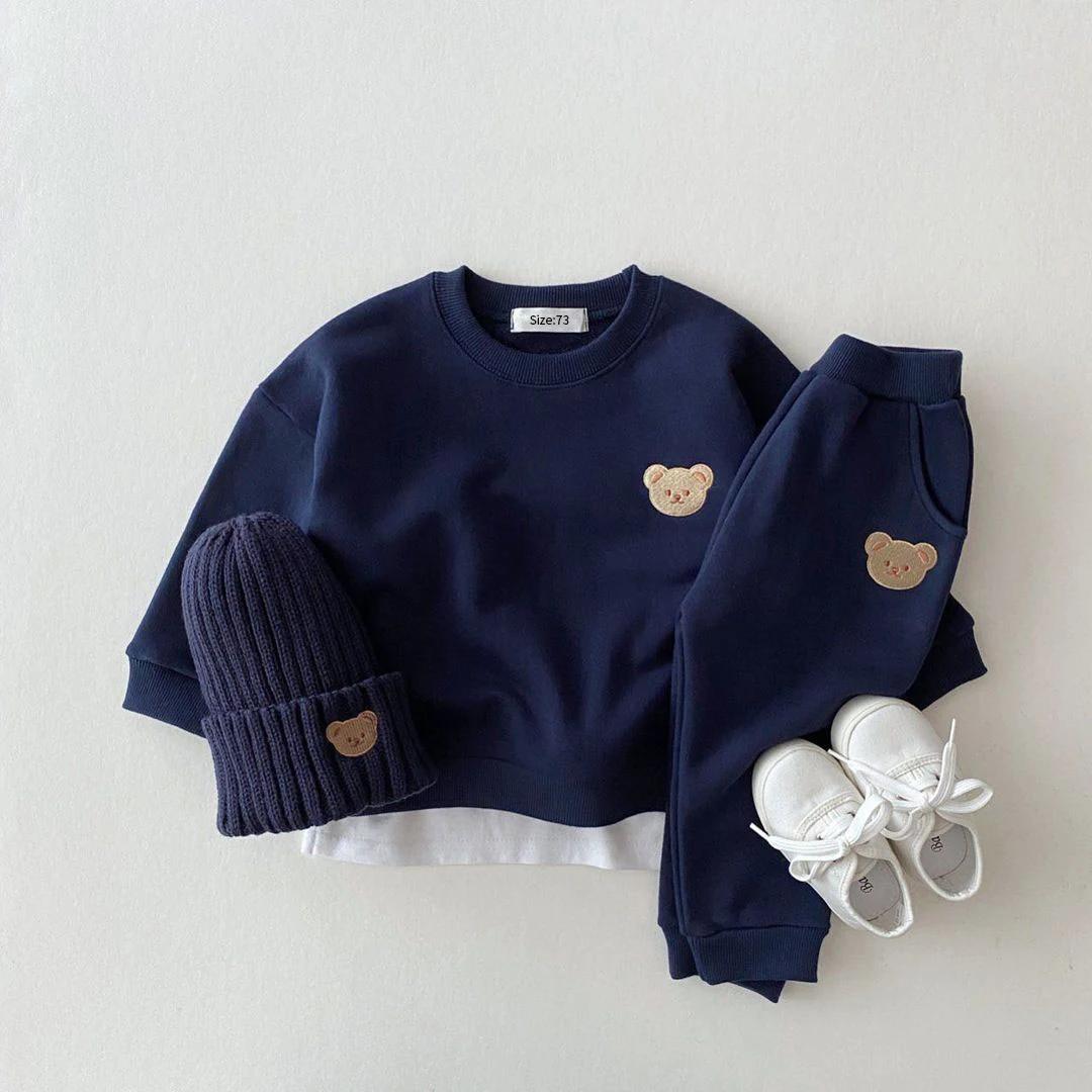 Ensemble sport bébé ours sweat pantalon 2 pièces - Vêtements automne enfants bas âge garçons filles confortables