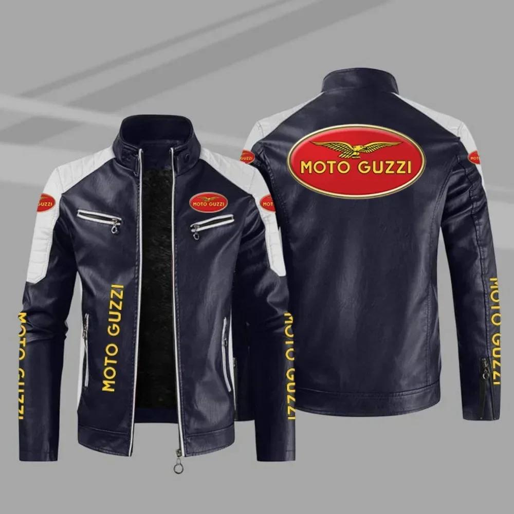 Moto Guzzi hommes Moto veste en cuir PU vestes automne hiver nouveau support à glissière coupe-vent