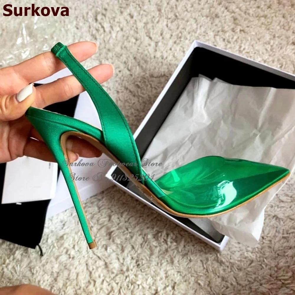 Surkova-Escarpins à talons hauts en PVC transparent, orange, vert, satin grillé, escarpins de mariag