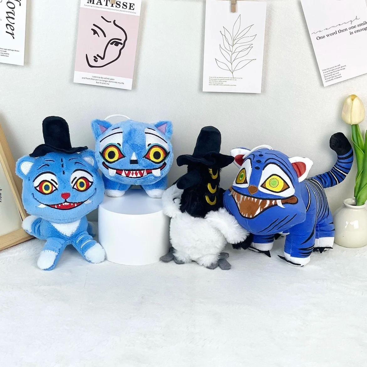 Anime chasseurs en peluche mignon violet tigre noir chapeau pie avec 3 yeux monstre chasse fille gro