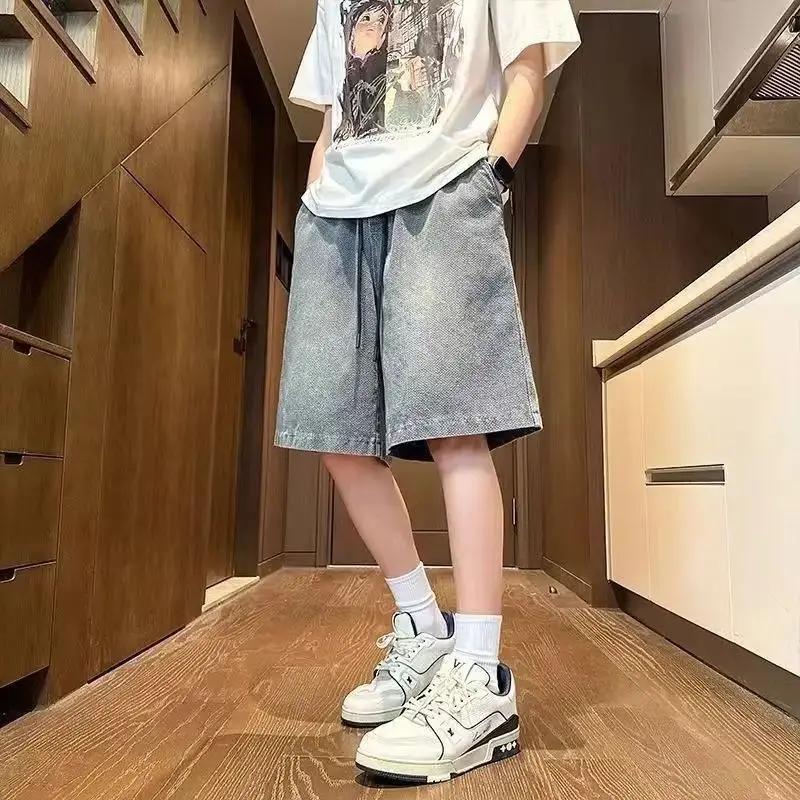 Shorts en jean bleu pour hommes, style Jorts, coupe ample, Harajuku, streetwear, Y2K, unisexe, overs