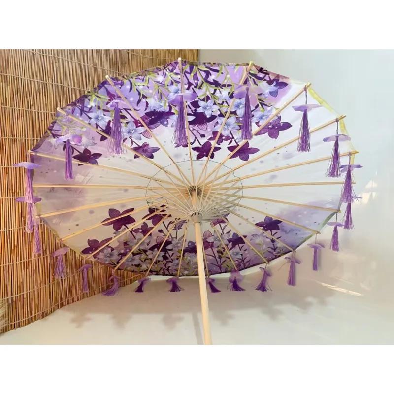 Hanfu – parapluie à pampilles violet lavande, Anime, coupe-vent, pour danse sur la plage, Cosplay, p