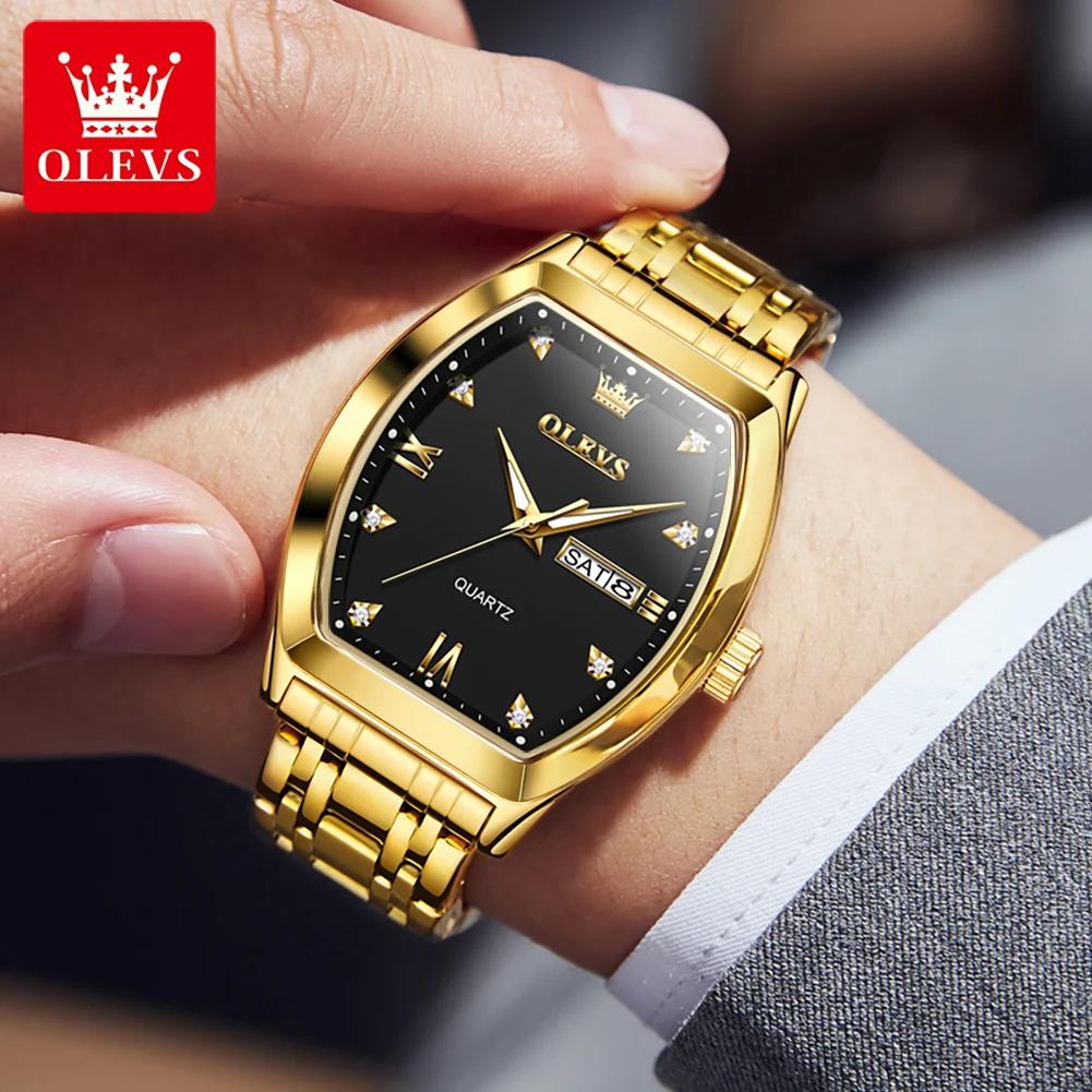 OLEVS hommes montres de luxe Tonneau Original haut marque montre à Quartz pour hommes étanche lumine