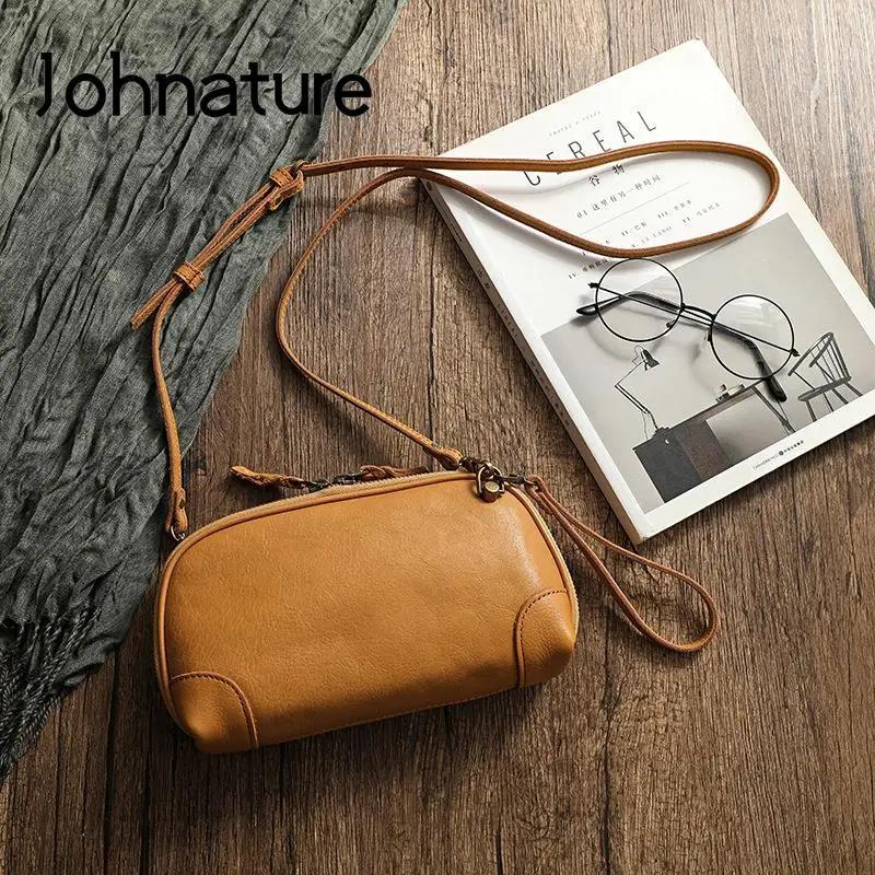 Johnature – sac Simple en cuir véritable pour femmes, petit sac de loisirs en peau de vache naturell