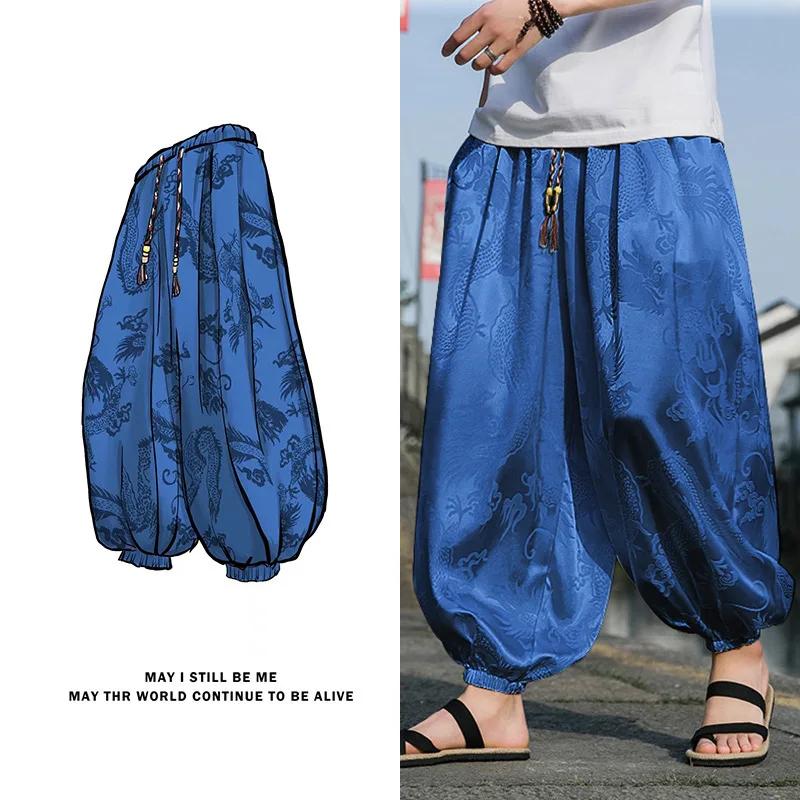 FGKKS 2023 pantalons de marque d'extérieur pour hommes Lce soie Dragon fleur foncée lâche Bloomers h