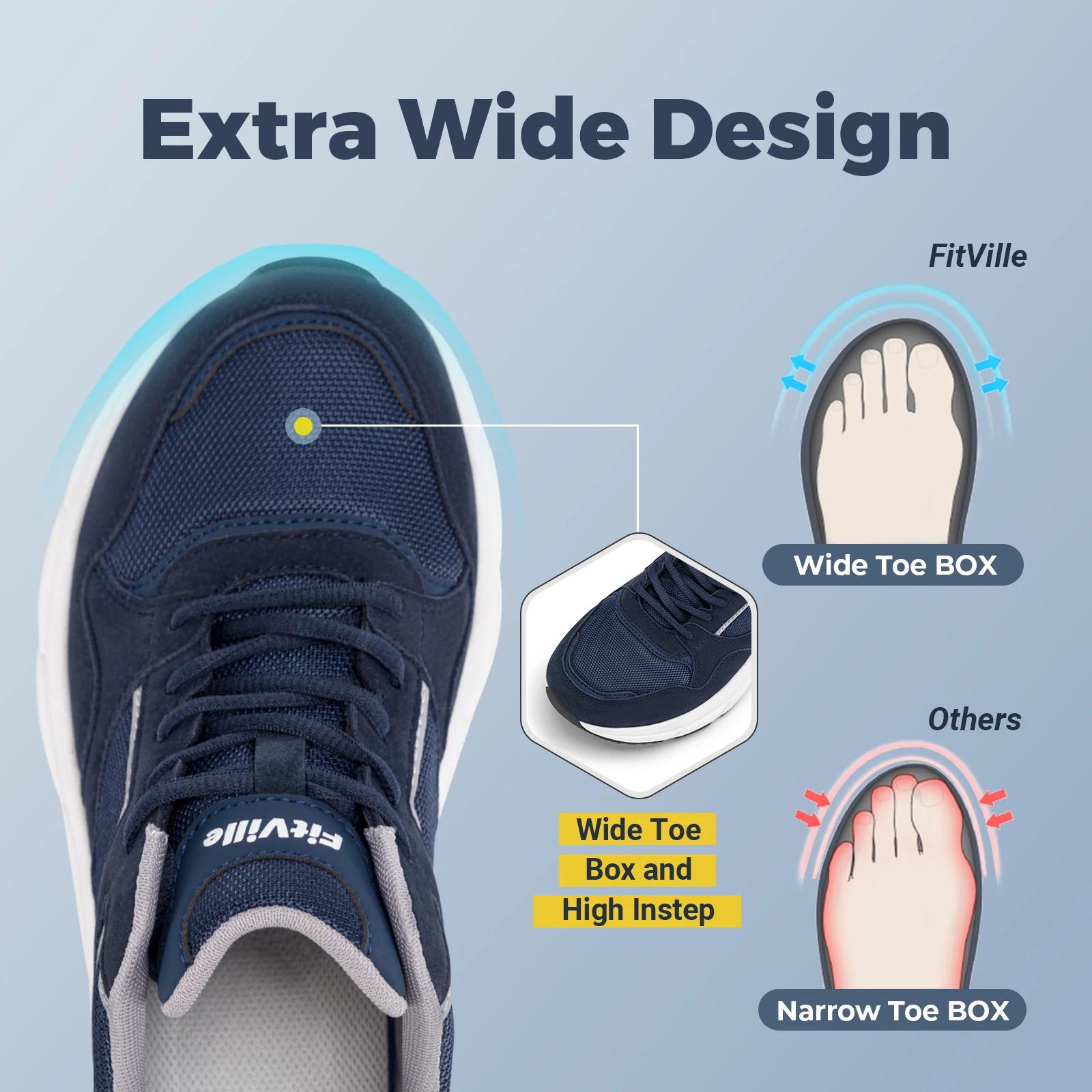 FitVille nouvelles chaussures de course pour hommes 4E baskets large largeur avec Support de voûte p