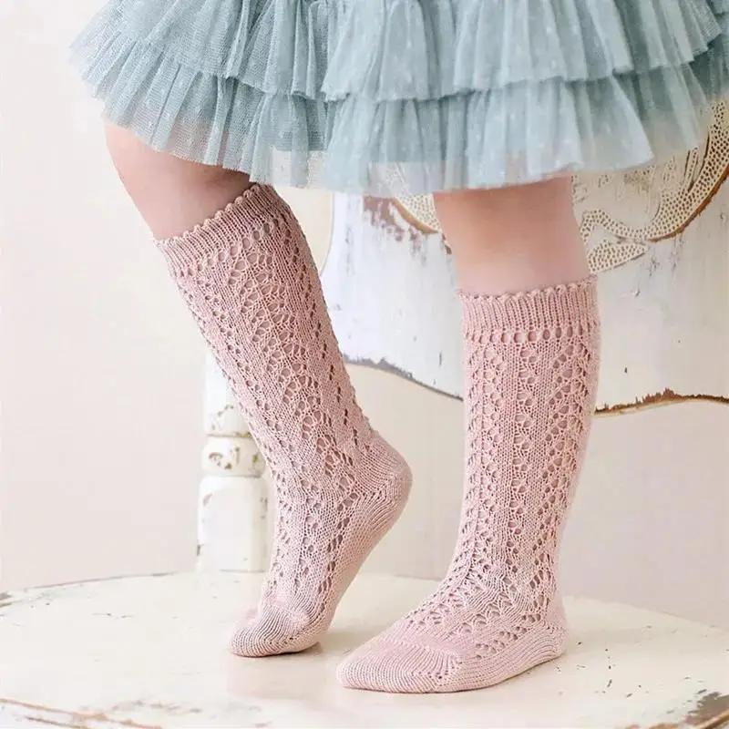 Chaussettes d'été pour bébés filles, longues, hautes, en maille fine, ajourées, en coton doux, pour