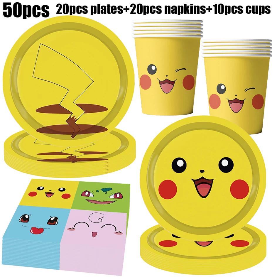 Décorations de fête d'anniversaire Pokemon, vaisselle en papier, assiettes, serviettes, tasses, napp